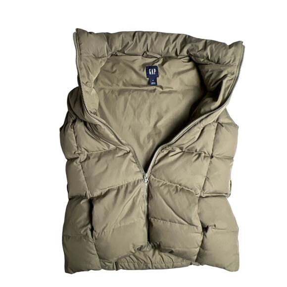 Vintage Gap Goose Down Tan Puffer Vest Size Small Full Zip Pocketed - Picture 3 of 9
